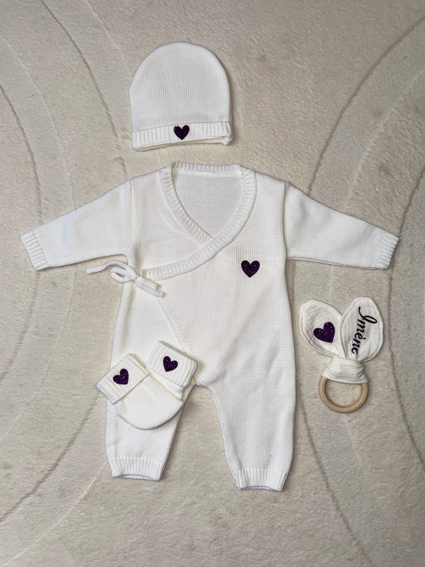 Ensemble grenouillère cache coeur  3pcs